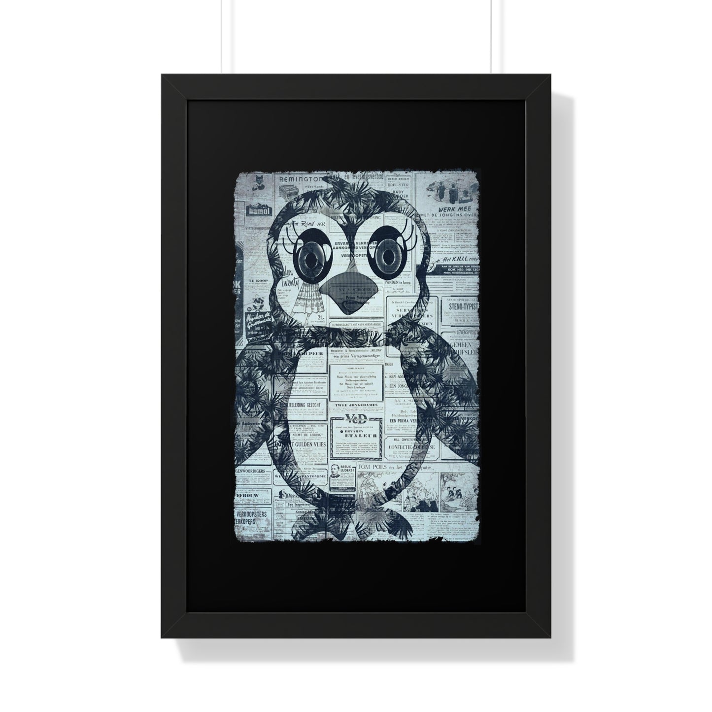 The Penguinie Newspaper Art Black & White Framed Vertical Poster