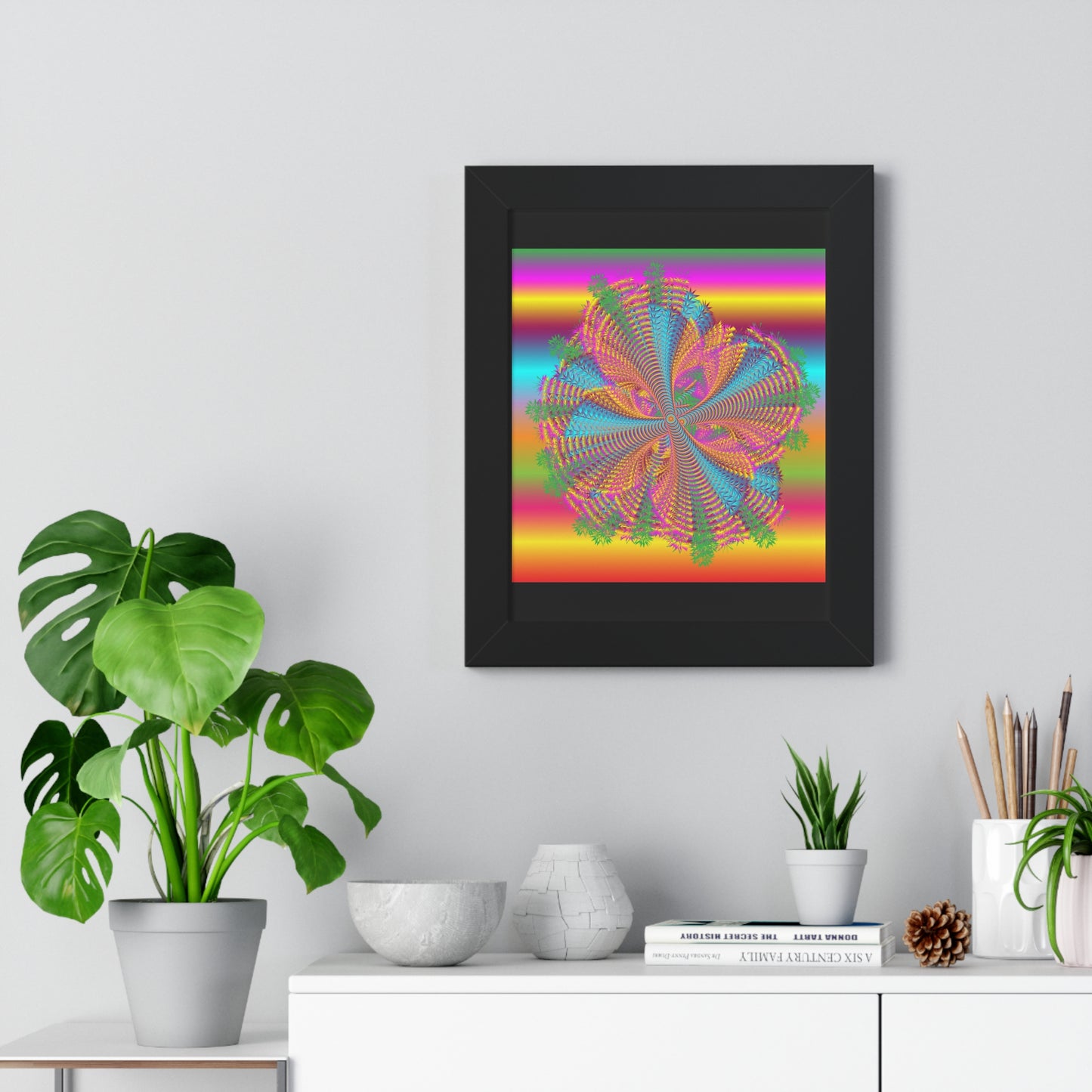 Digital Spiral Rainbow Colours Art Framed Vertical Poster