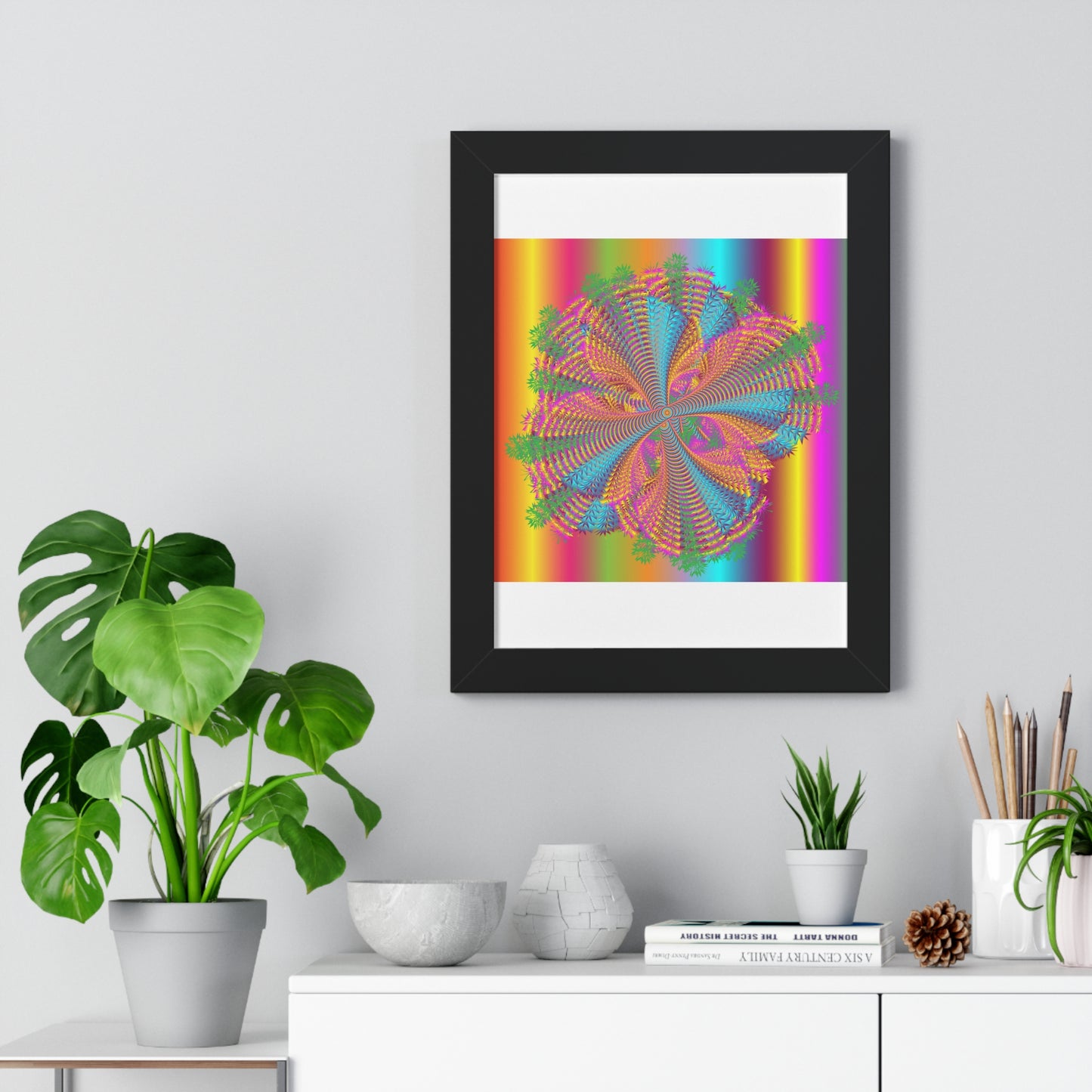 Digital Spiral Rainbow Colours Art Framed Vertical Poster