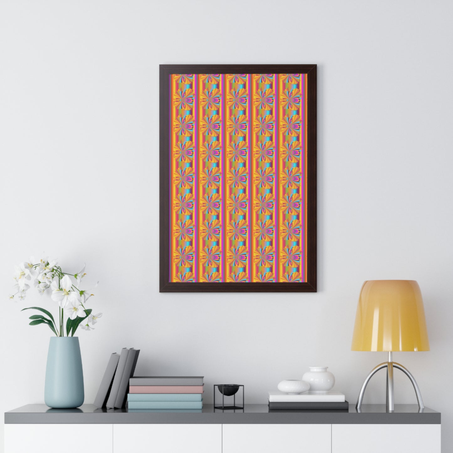 Digital Spiral Rainbow Pattern Colours Art Framed Vertical Poster