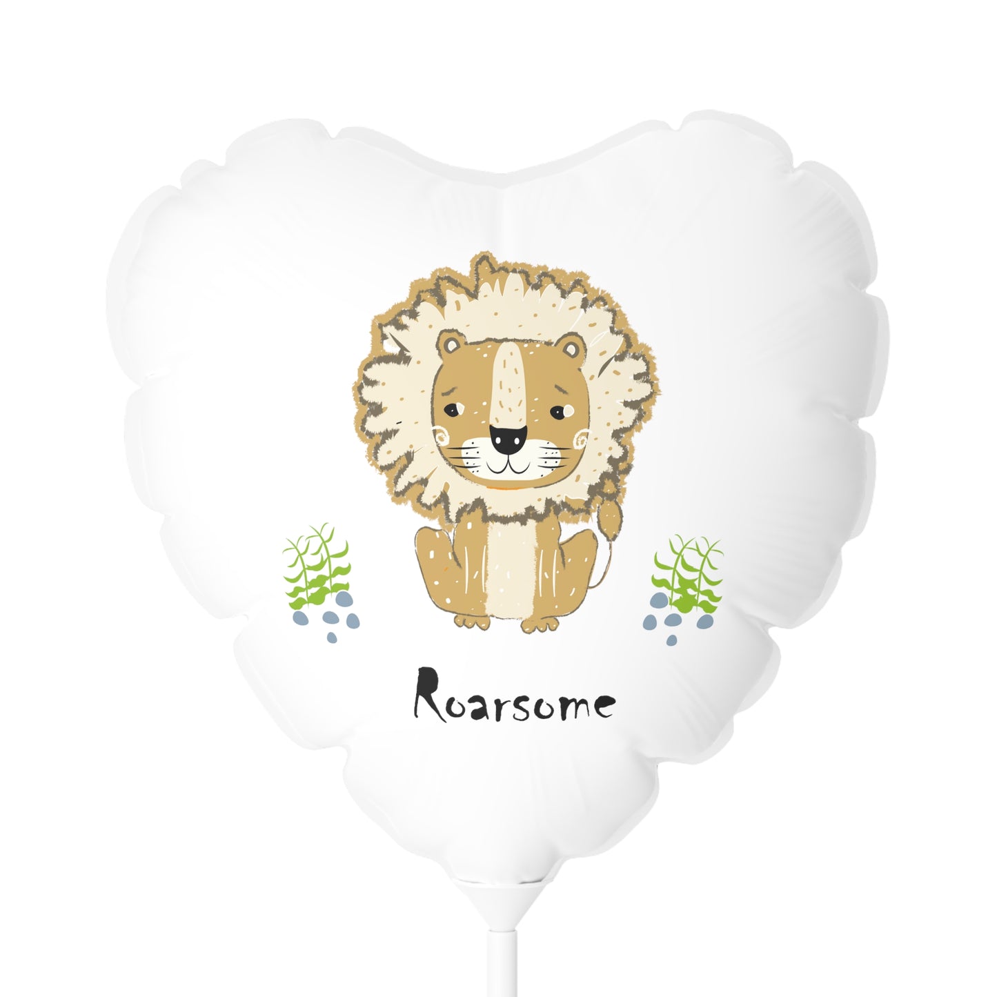 Lion Roarsome Illustration White Balloon, Black Writing (Round and Heart-shaped), 11"