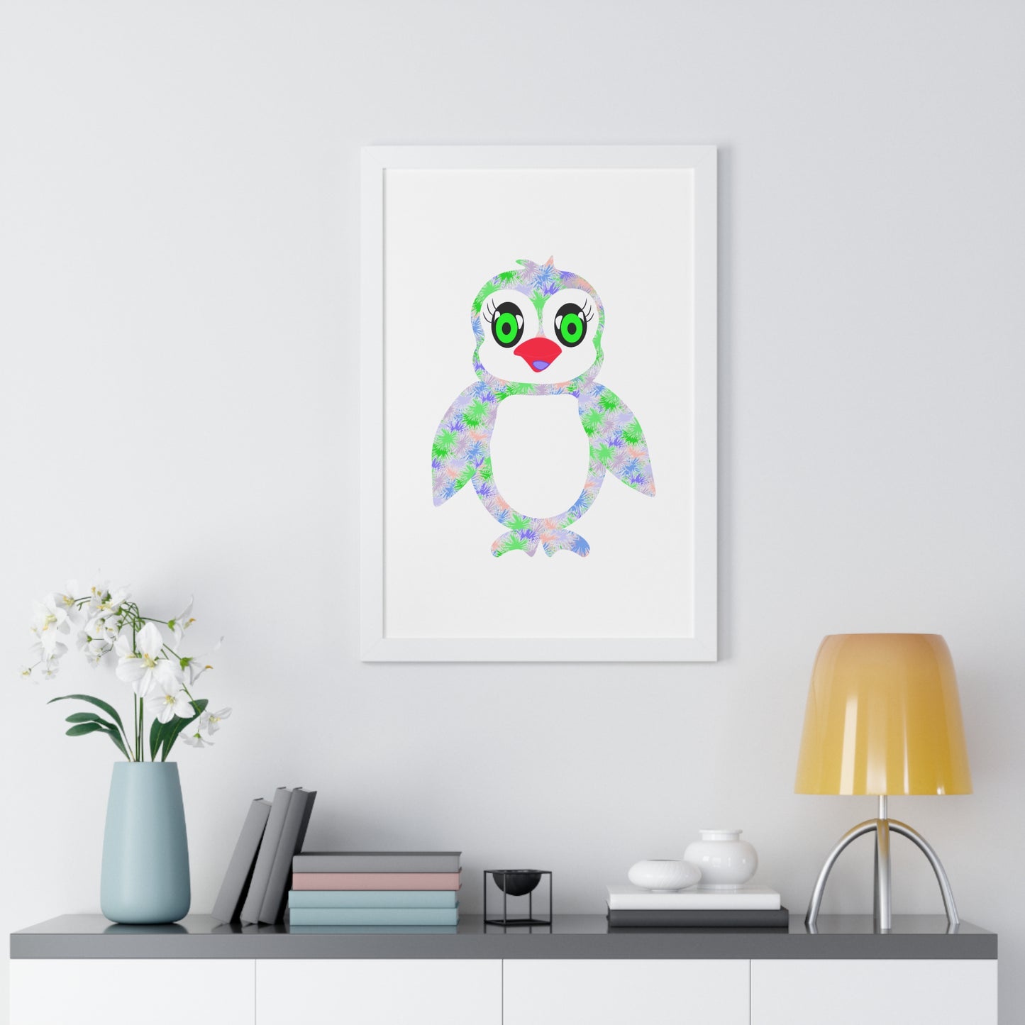 The Penguinies Green & Purple Art Framed Vertical Poster