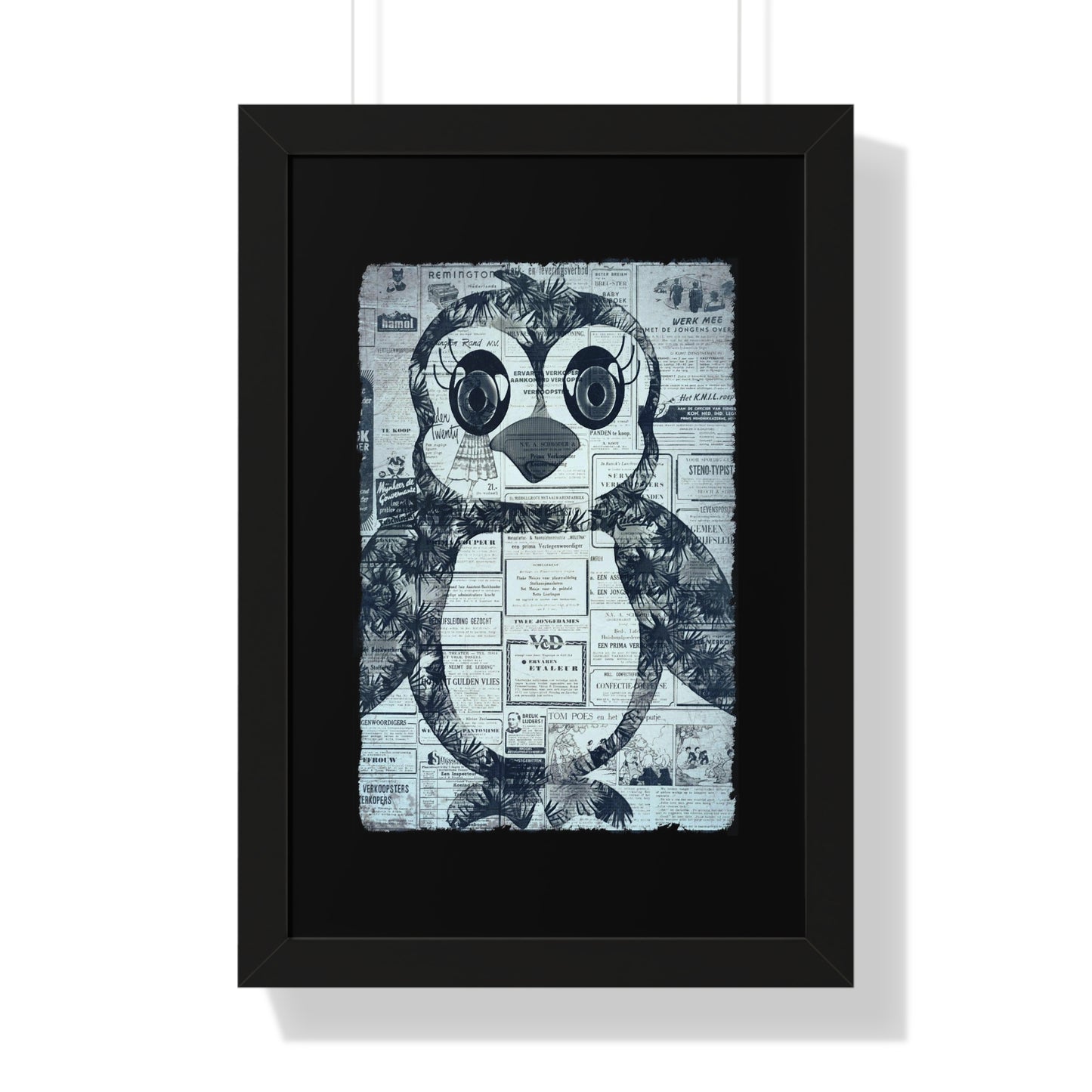 The Penguinie Newspaper Art Black & White Framed Vertical Poster