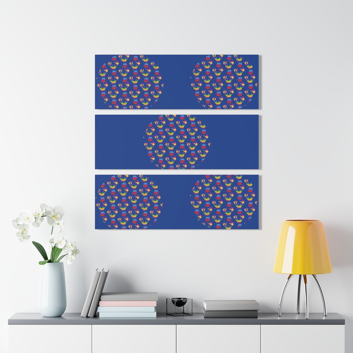 Rainbow Stag Heads Circle Patterns, Acrylic Prints (Triptych)