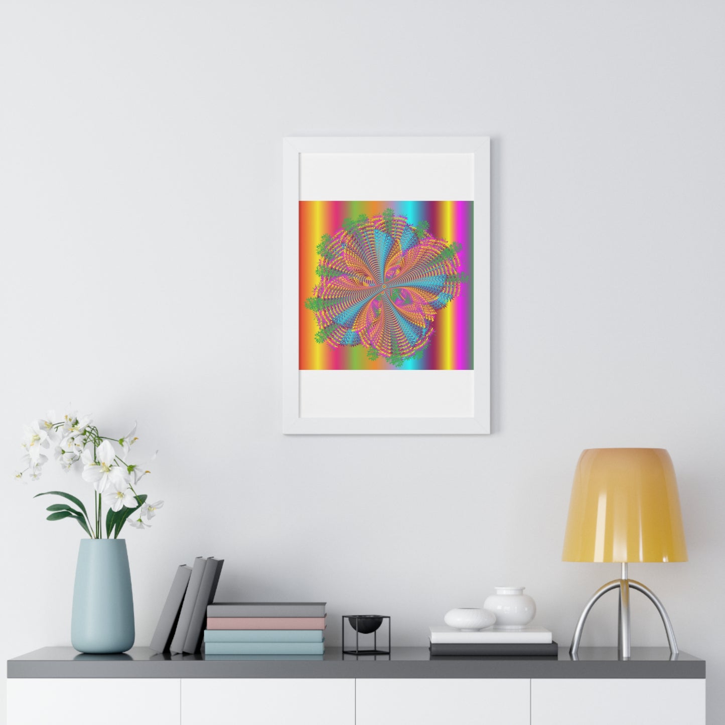Digital Spiral Rainbow Colours Art Framed Vertical Poster