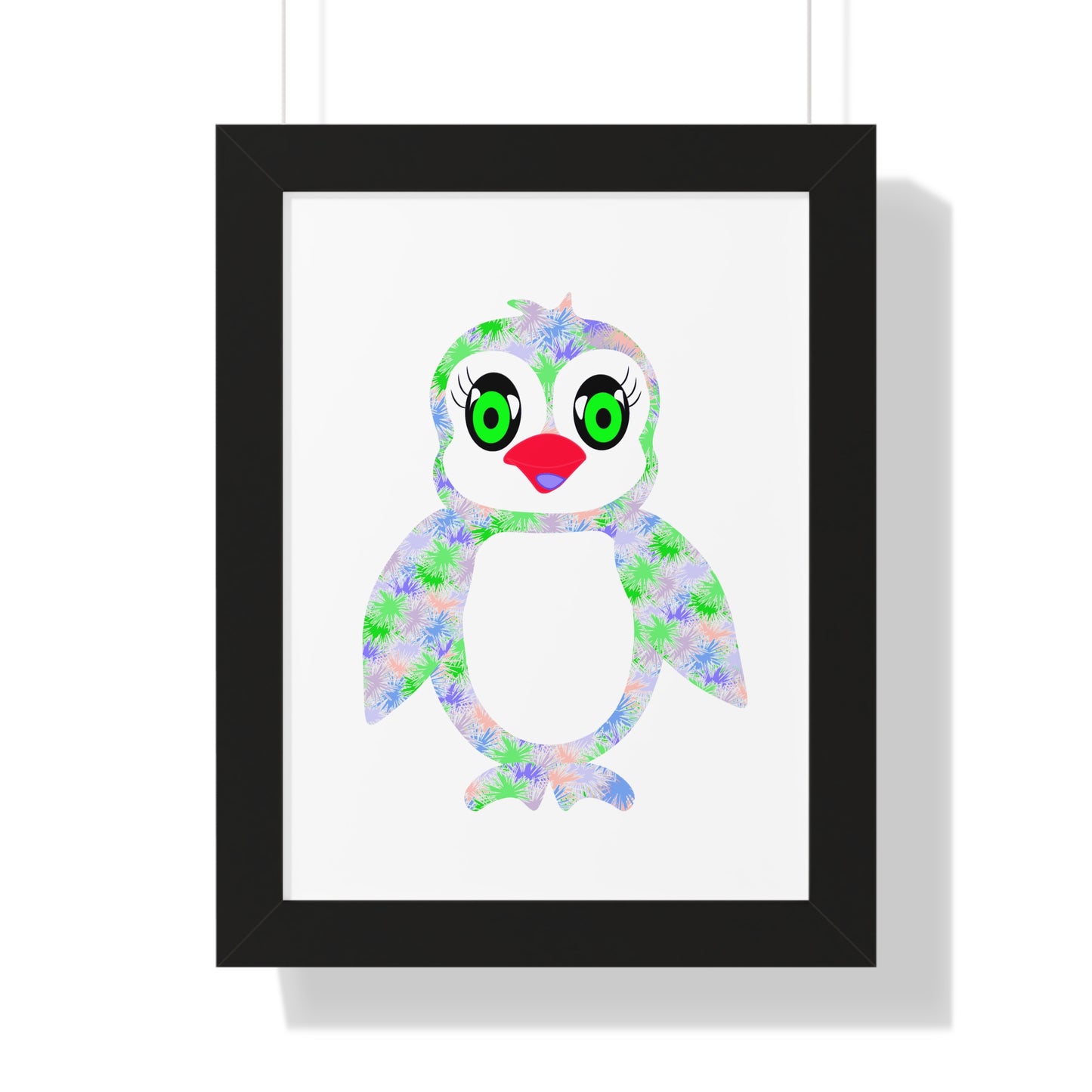 The Penguinies Green & Purple Art Framed Vertical Poster