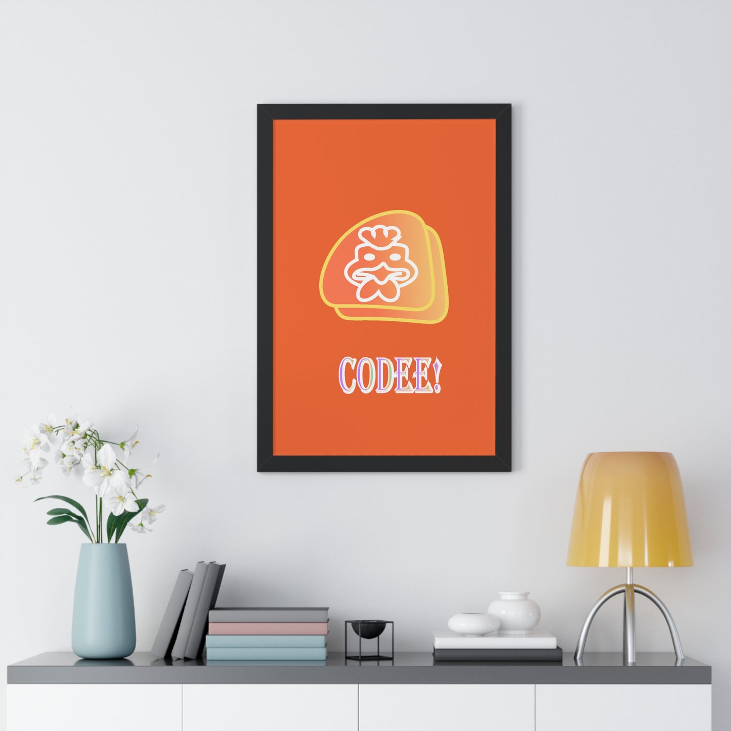 Cockerill Codee! Digital Art Orange Framed Vertical Poster