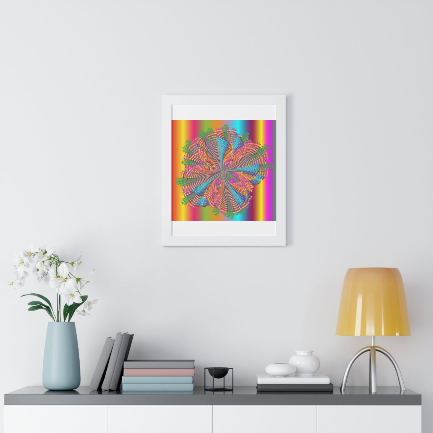 Digital Spiral Rainbow Colours Art Framed Vertical Poster
