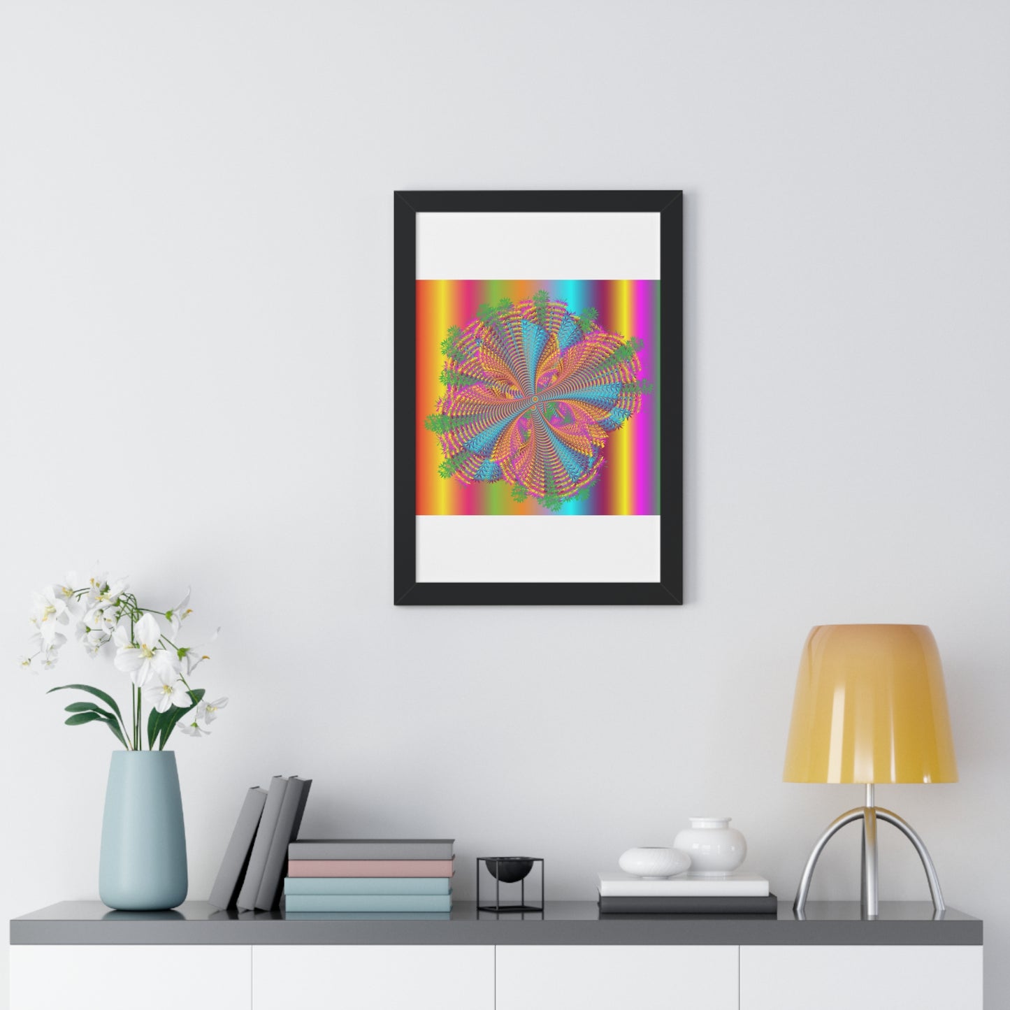 Digital Spiral Rainbow Colours Art Framed Vertical Poster