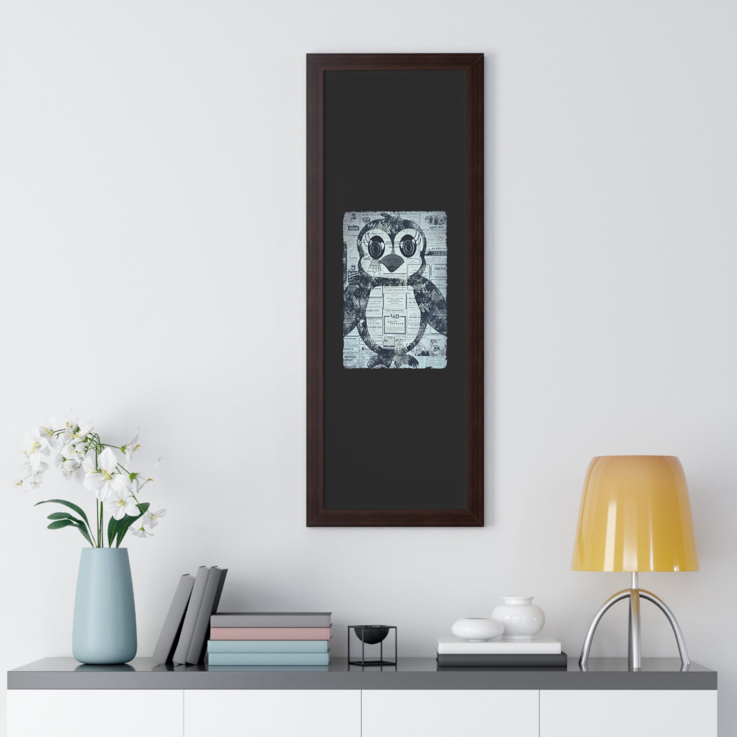 The Penguinie Newspaper Art Black & White Framed Vertical Poster