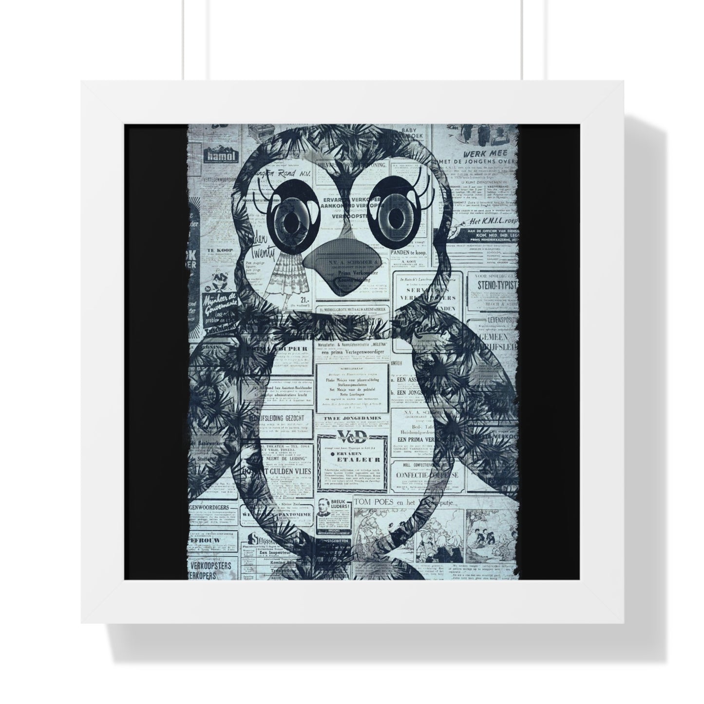 The Penguinie Newspaper Art Black & White Framed Vertical Poster