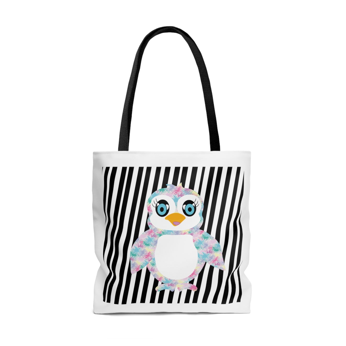 Penguinie Black and White Stripes Tote Bag (AOP)