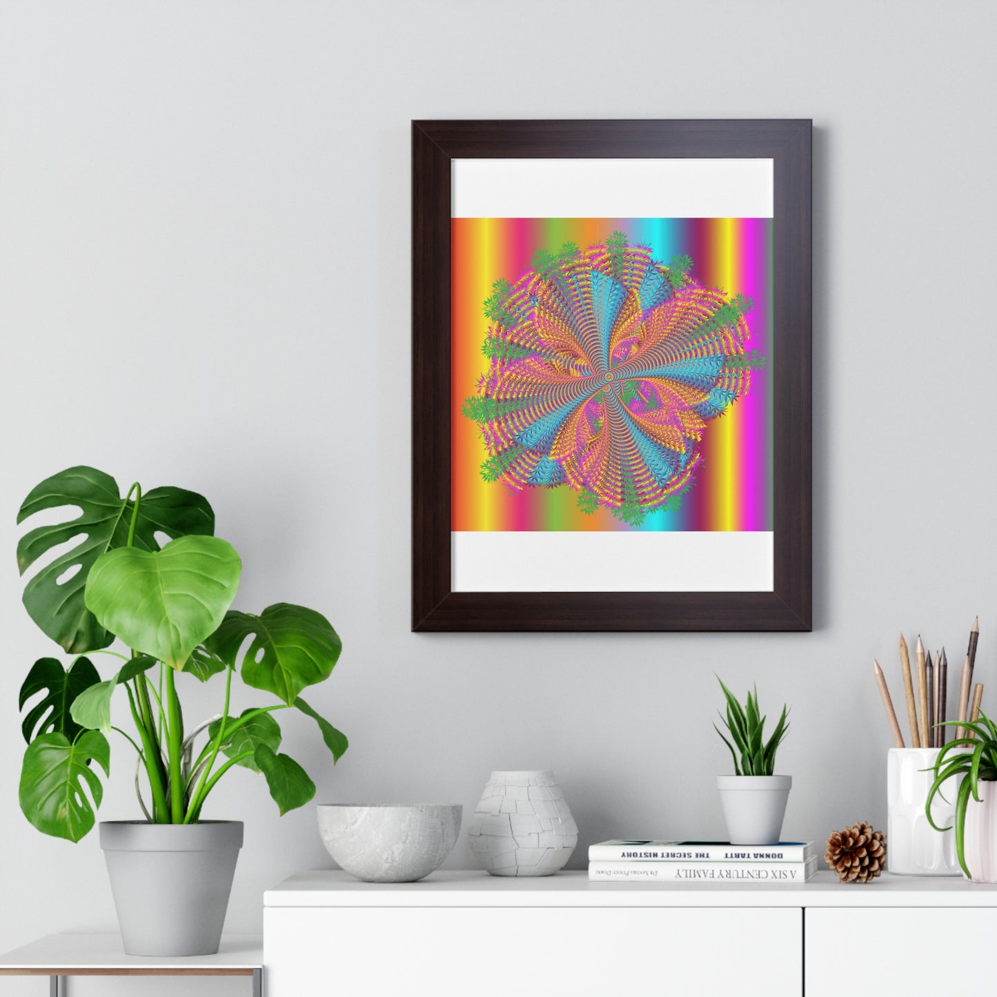 Digital Spiral Rainbow Colours Art Framed Vertical Poster