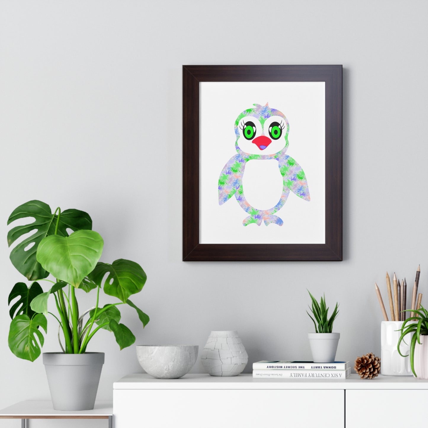 The Penguinies Green & Purple Art Framed Vertical Poster
