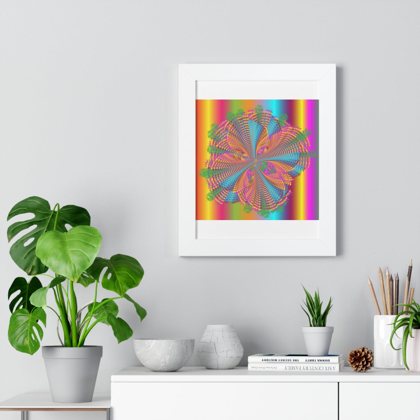 Digital Spiral Rainbow Colours Art Framed Vertical Poster