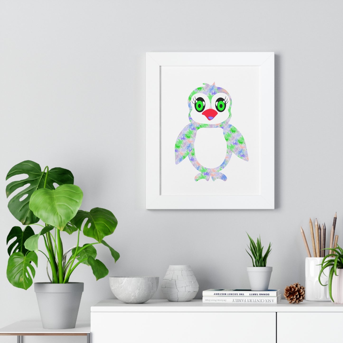 The Penguinies Green & Purple Art Framed Vertical Poster
