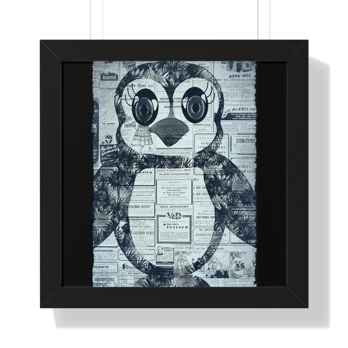 The Penguinie Newspaper Art Black & White Framed Vertical Poster