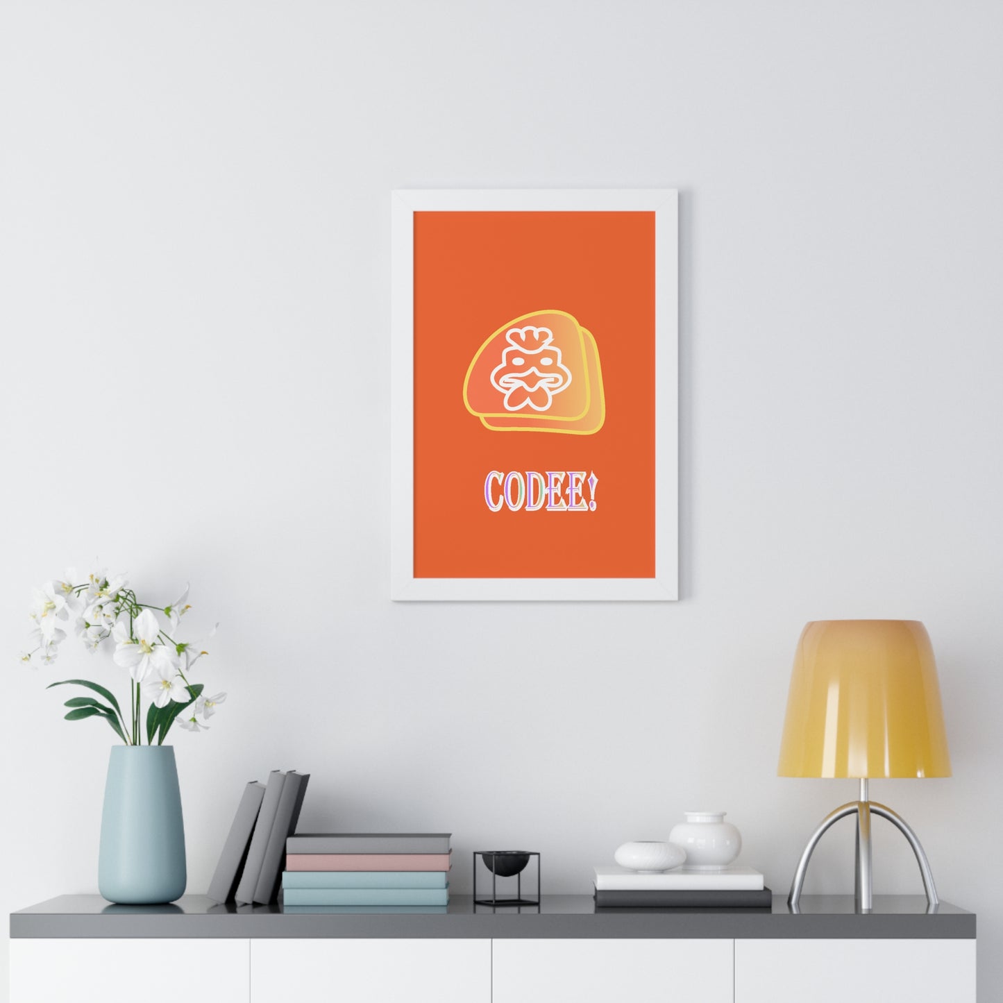 Cockerill Codee! Digital Art Orange Framed Vertical Poster