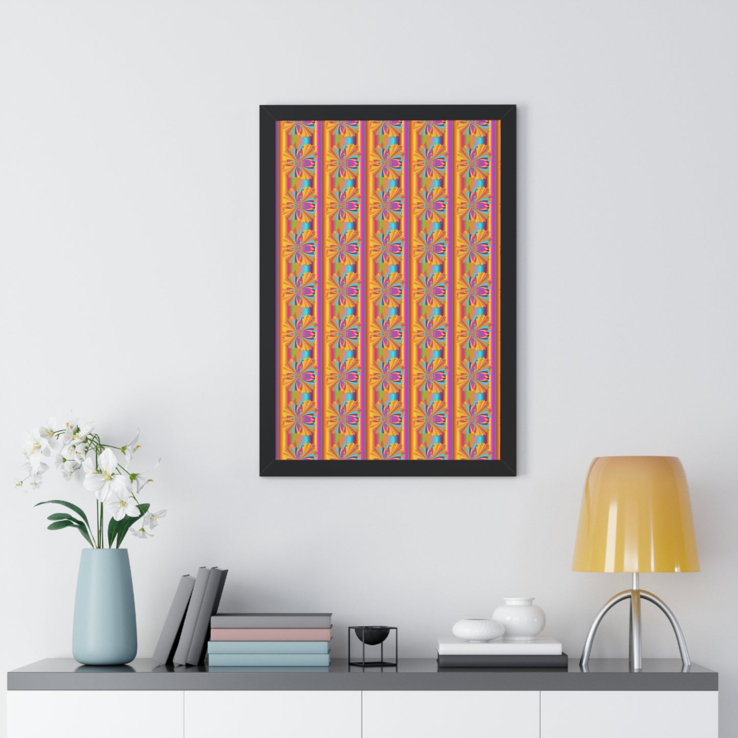 Digital Spiral Rainbow Pattern Colours Art Framed Vertical Poster