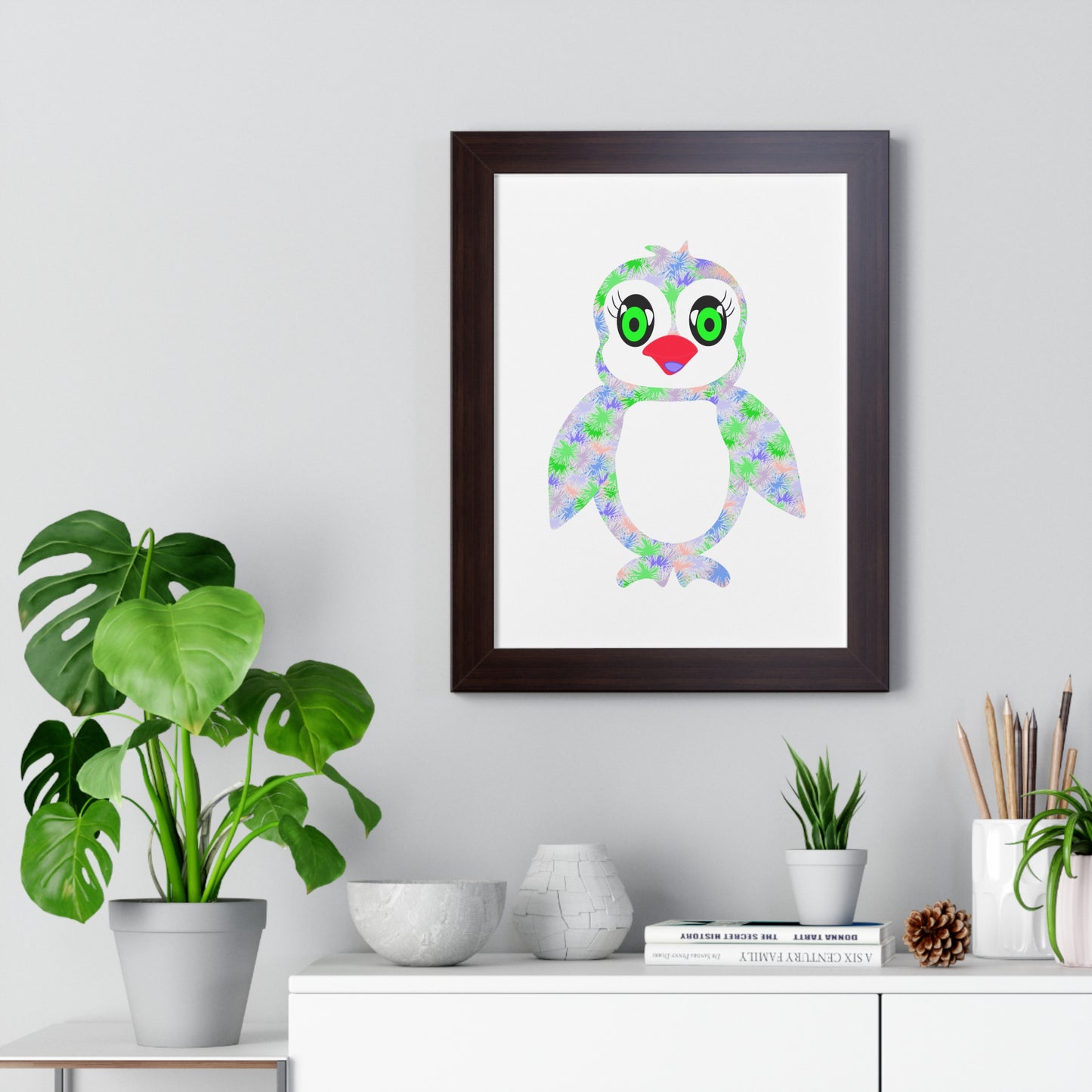 The Penguinies Green & Purple Art Framed Vertical Poster