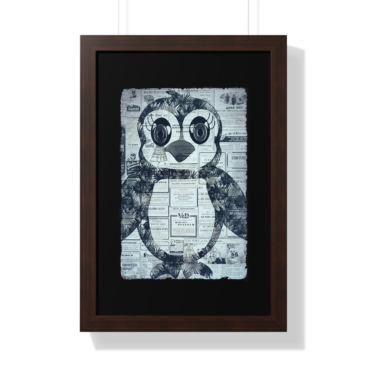 The Penguinie Newspaper Art Black & White Framed Vertical Poster