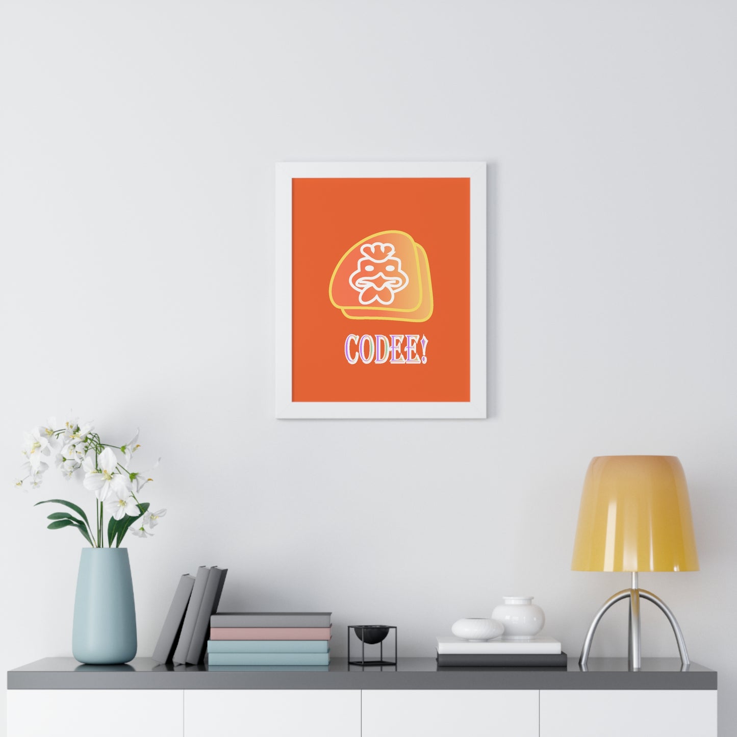 Cockerill Codee! Digital Art Orange Framed Vertical Poster