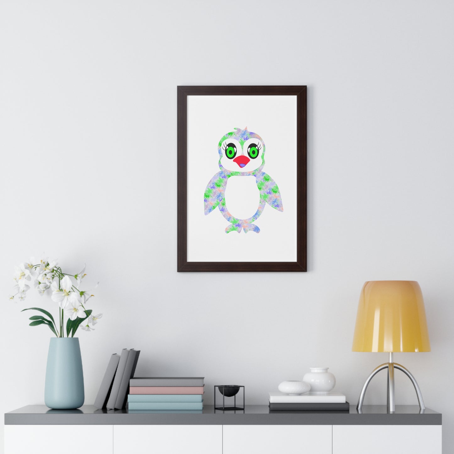 The Penguinies Green & Purple Art Framed Vertical Poster