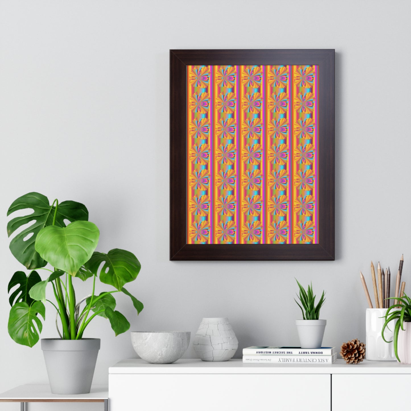 Digital Spiral Rainbow Pattern Colours Art Framed Vertical Poster