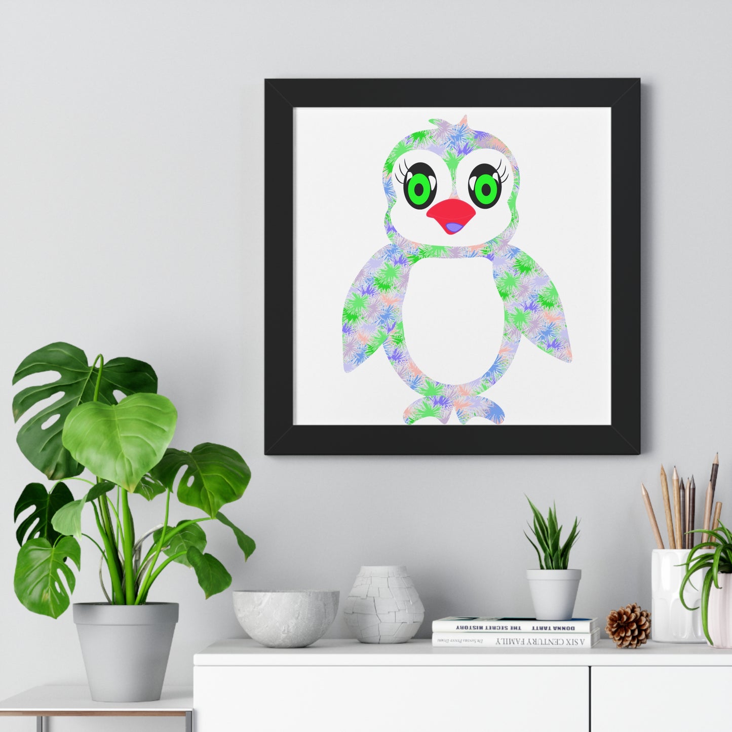 The Penguinies Green & Purple Art Framed Vertical Poster