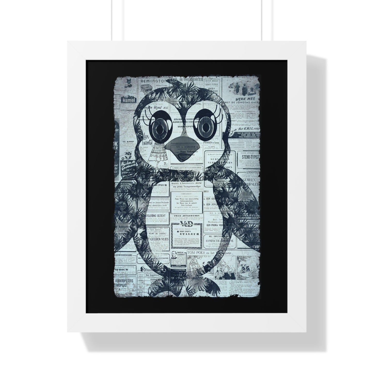 The Penguinie Newspaper Art Black & White Framed Vertical Poster
