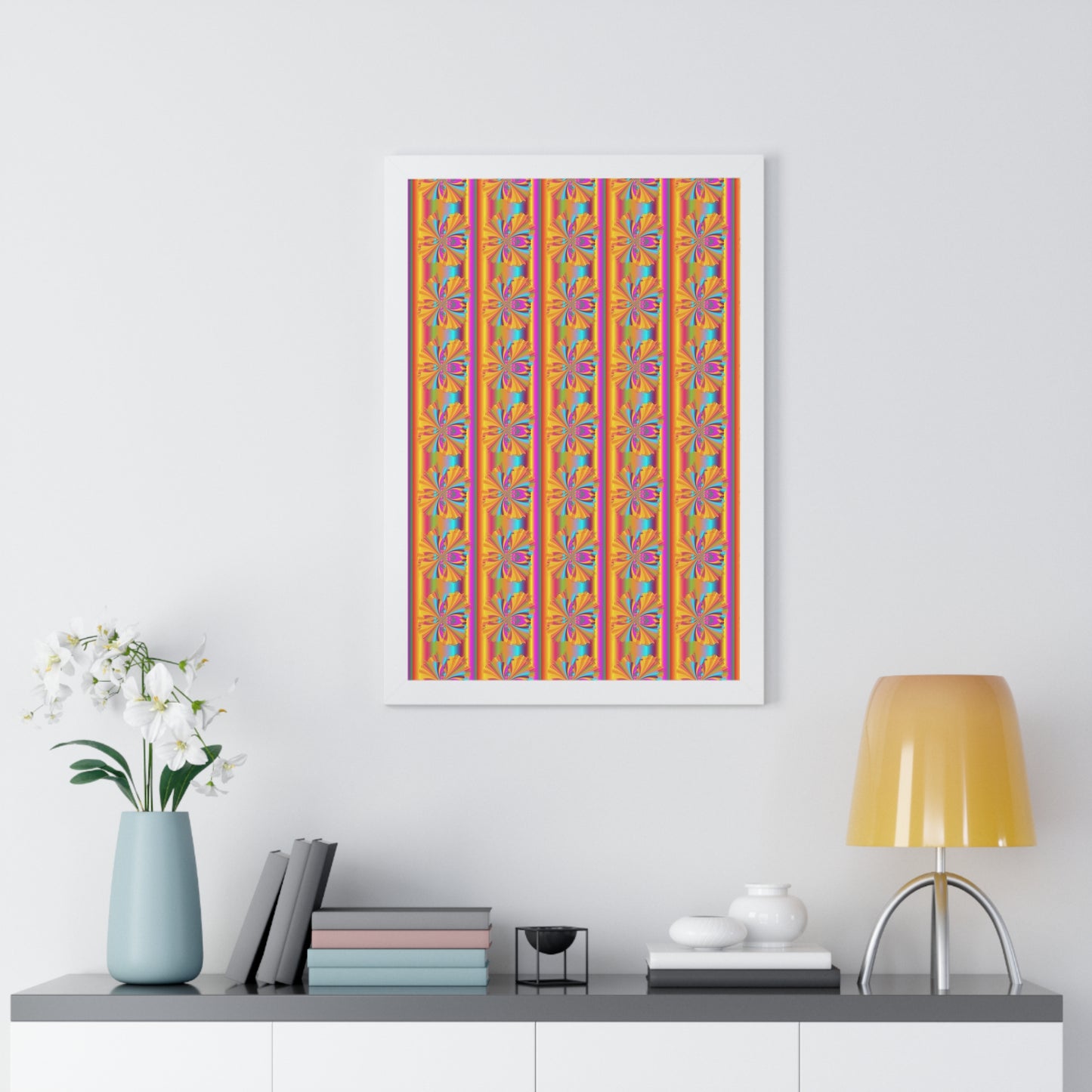 Digital Spiral Rainbow Pattern Colours Art Framed Vertical Poster