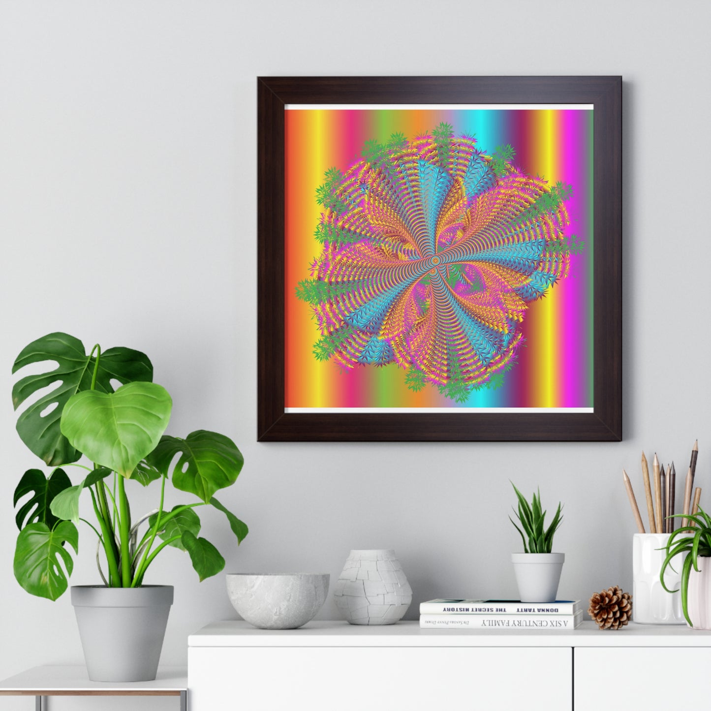 Digital Spiral Rainbow Colours Art Framed Vertical Poster