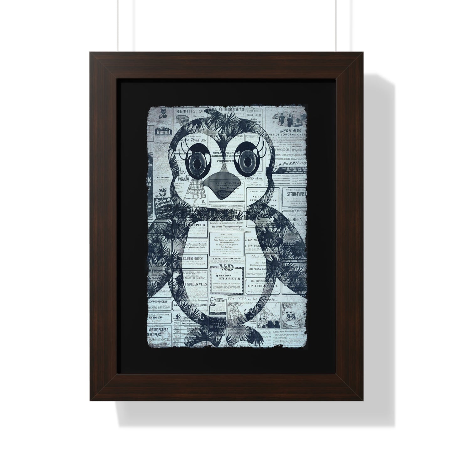 The Penguinie Newspaper Art Black & White Framed Vertical Poster