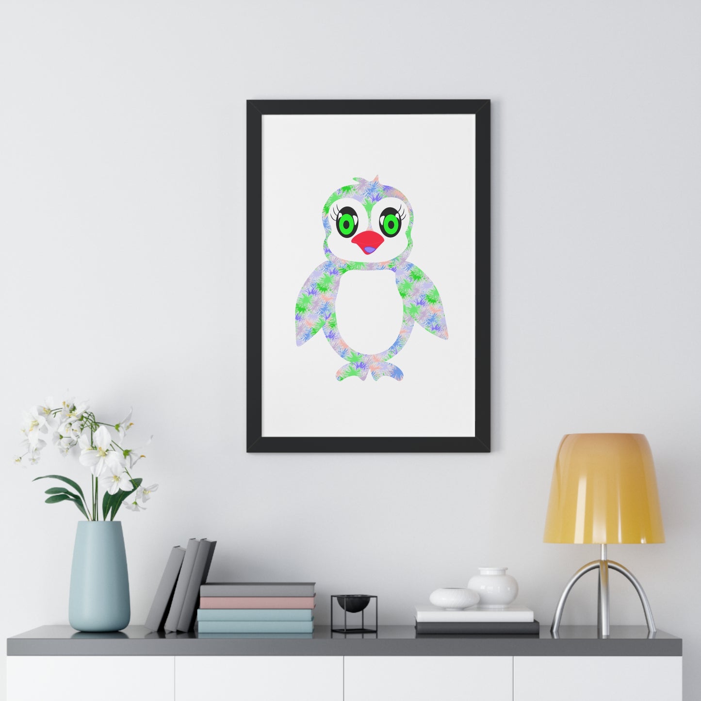 The Penguinies Green & Purple Art Framed Vertical Poster
