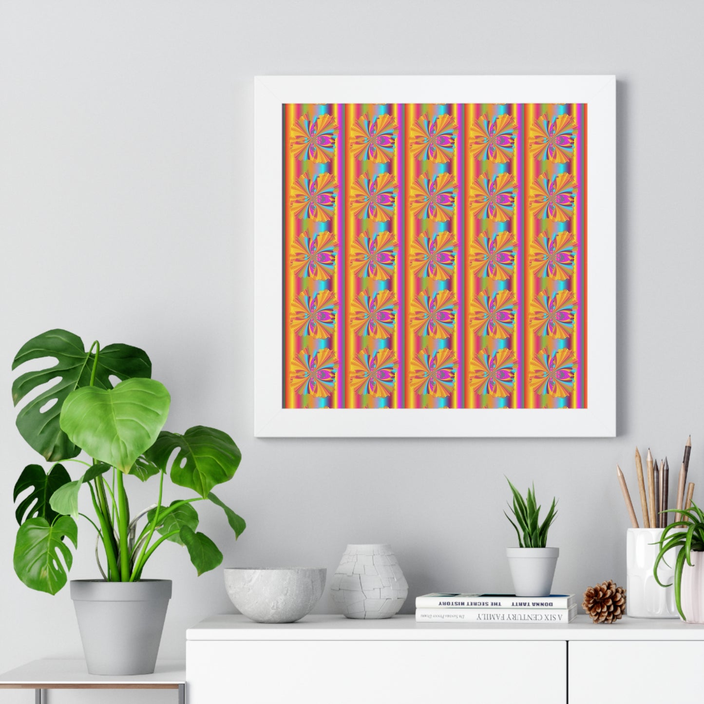 Digital Spiral Rainbow Pattern Colours Art Framed Vertical Poster