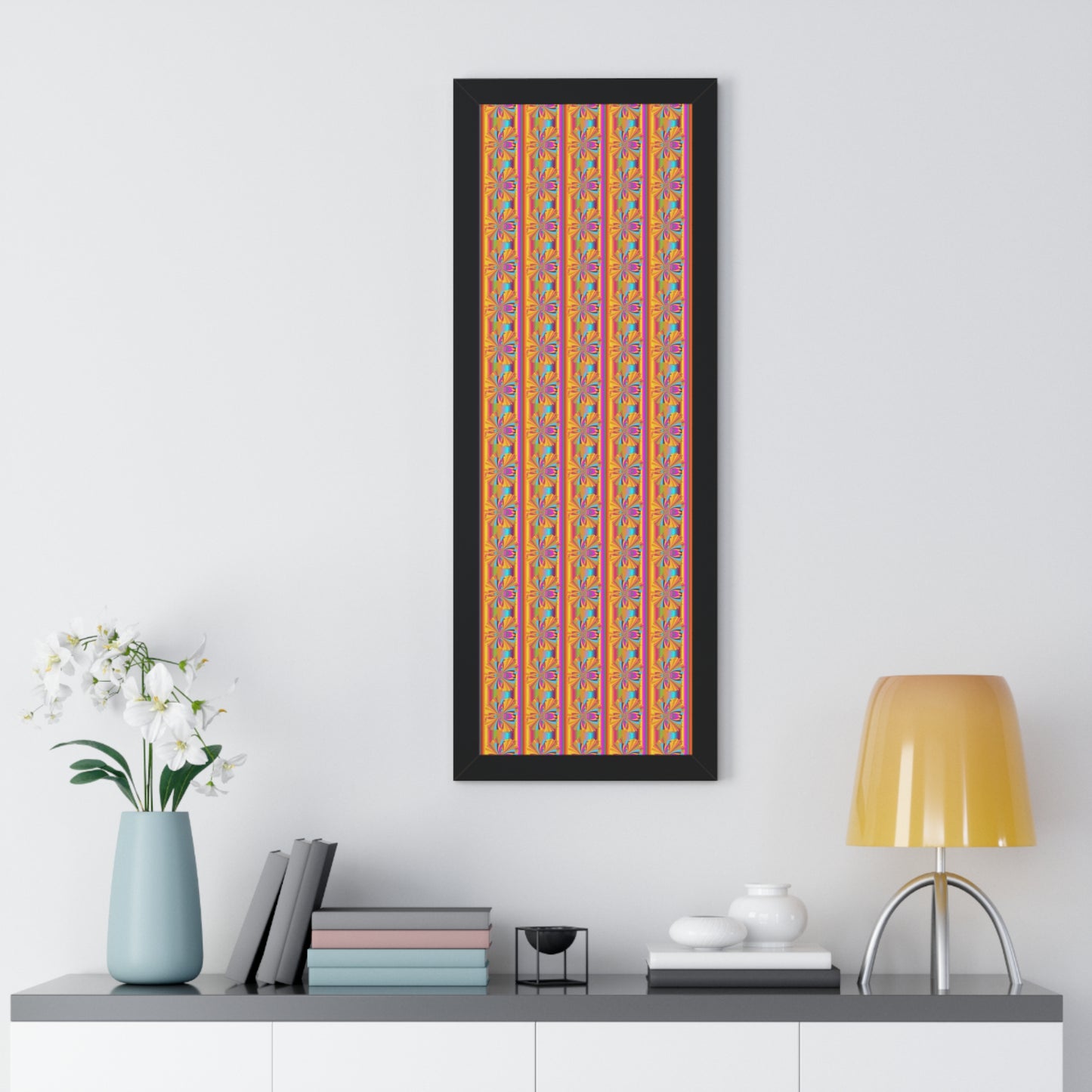 Digital Spiral Rainbow Pattern Colours Art Framed Vertical Poster