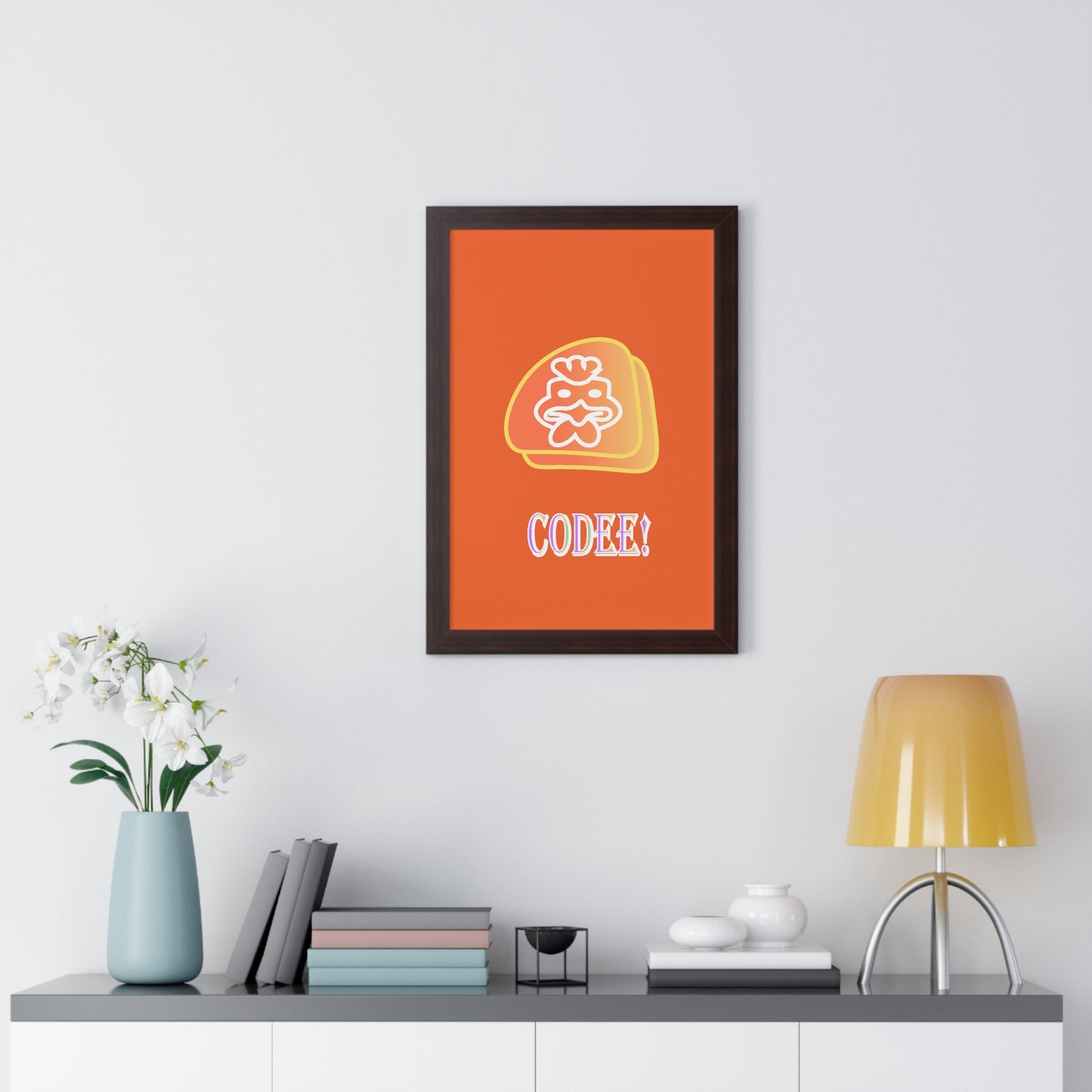 Cockerill Codee! Digital Art Orange Framed Vertical Poster