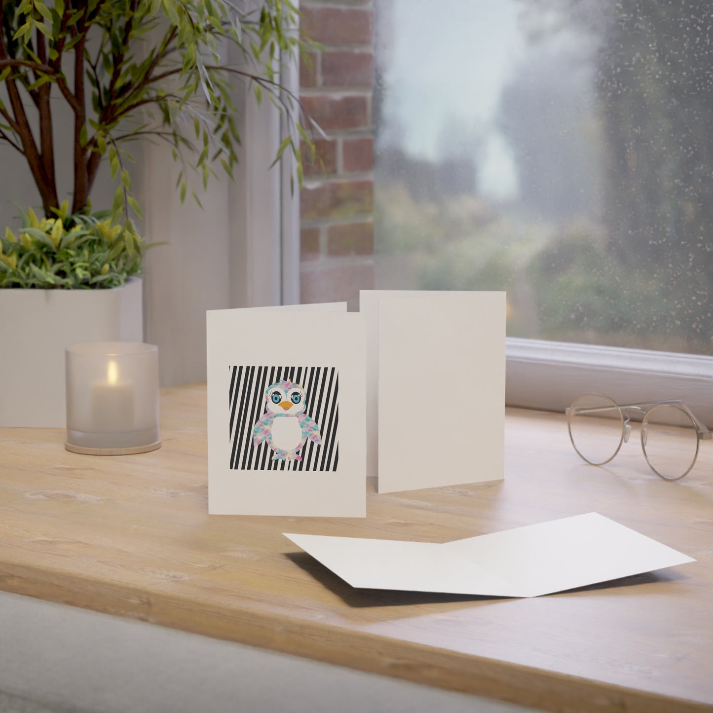 The Penguinies Black & White Stripes Greeting Cards (1, 10, 30, and 50pcs)
