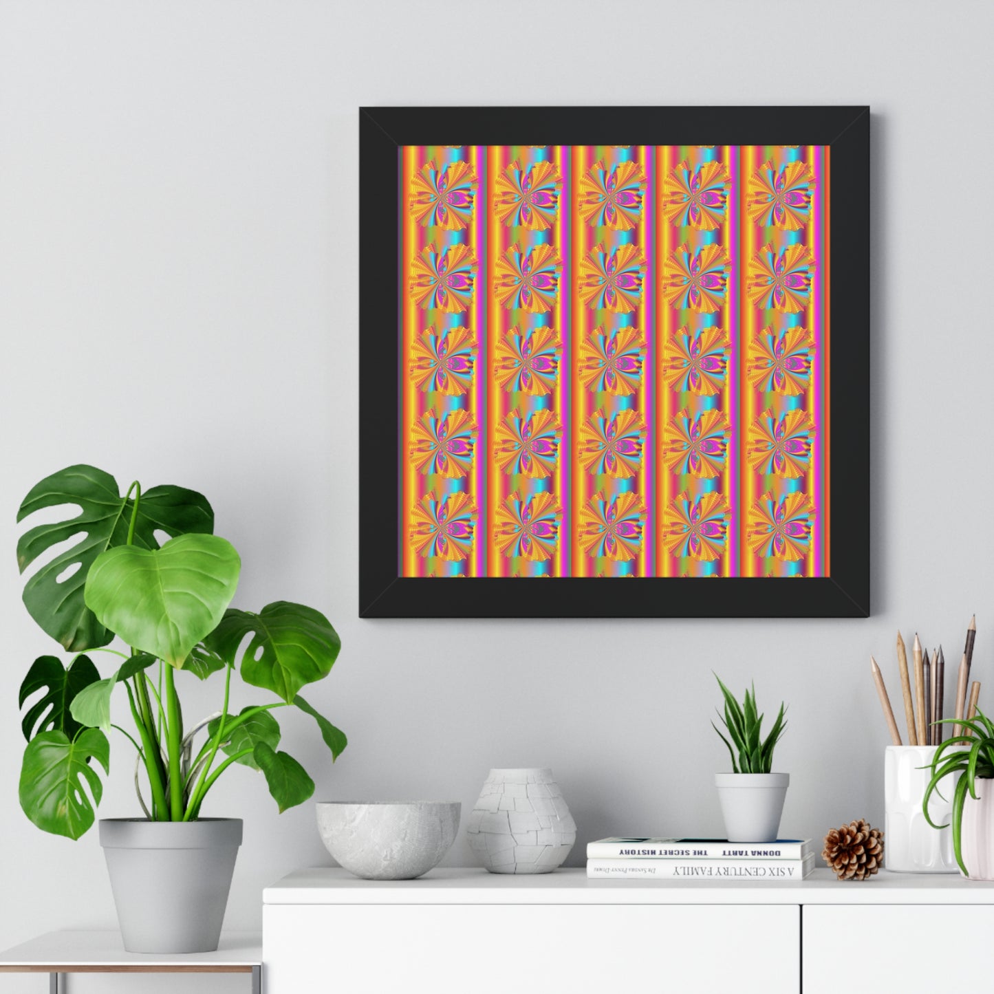 Digital Spiral Rainbow Pattern Colours Art Framed Vertical Poster