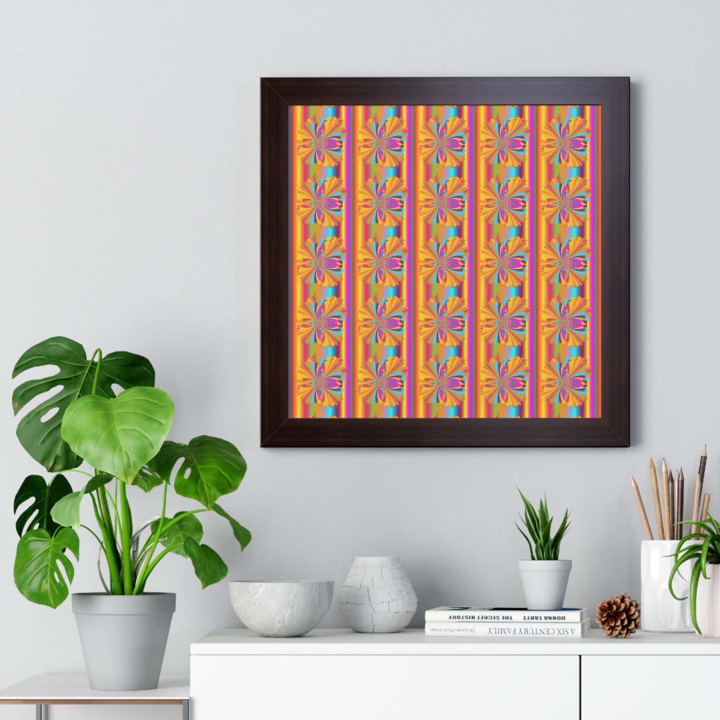 Digital Spiral Rainbow Pattern Colours Art Framed Vertical Poster