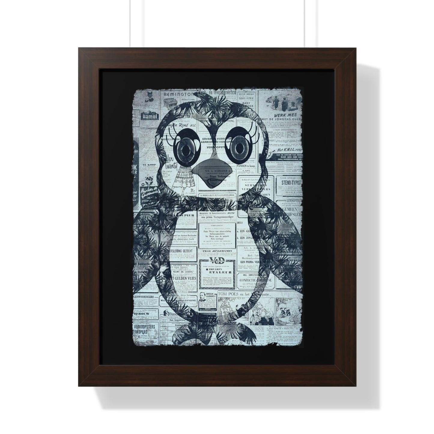 The Penguinie Newspaper Art Black & White Framed Vertical Poster