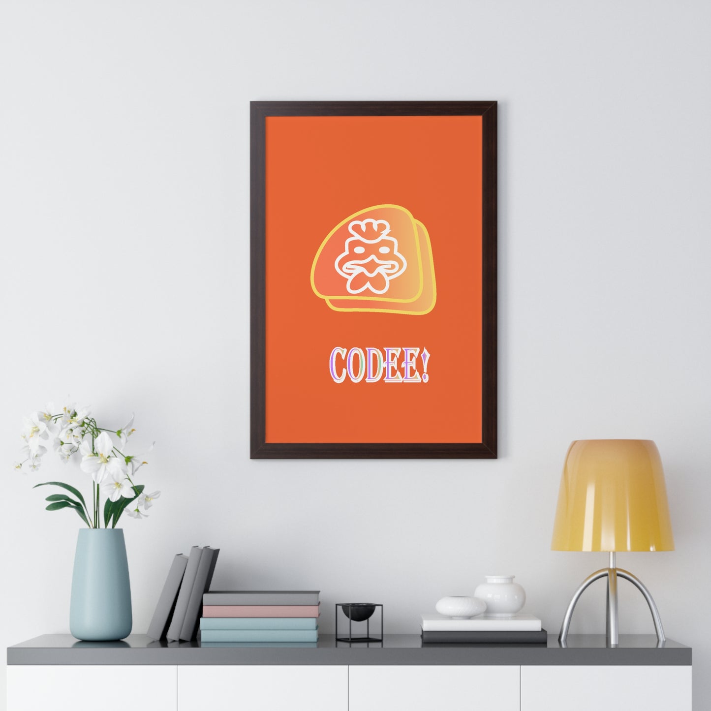 Cockerill Codee! Digital Art Orange Framed Vertical Poster