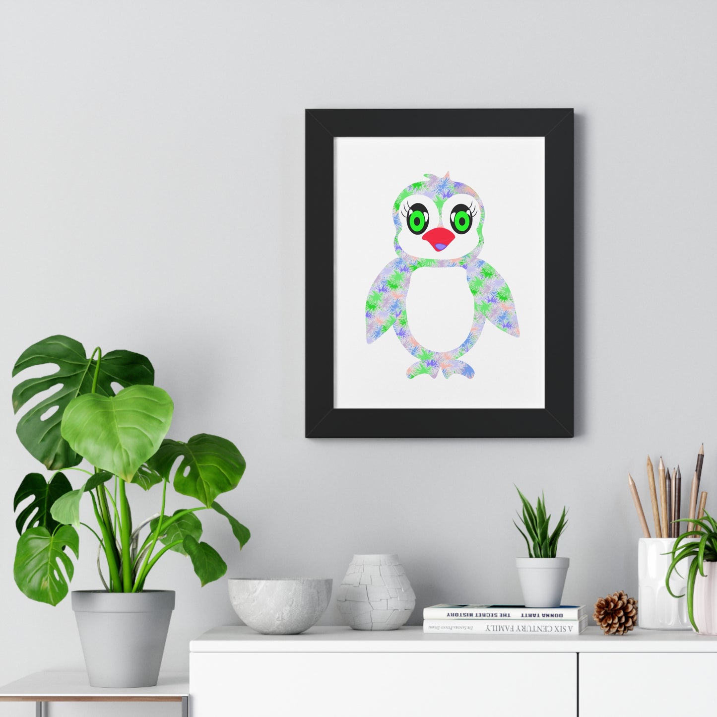 The Penguinies Green & Purple Art Framed Vertical Poster