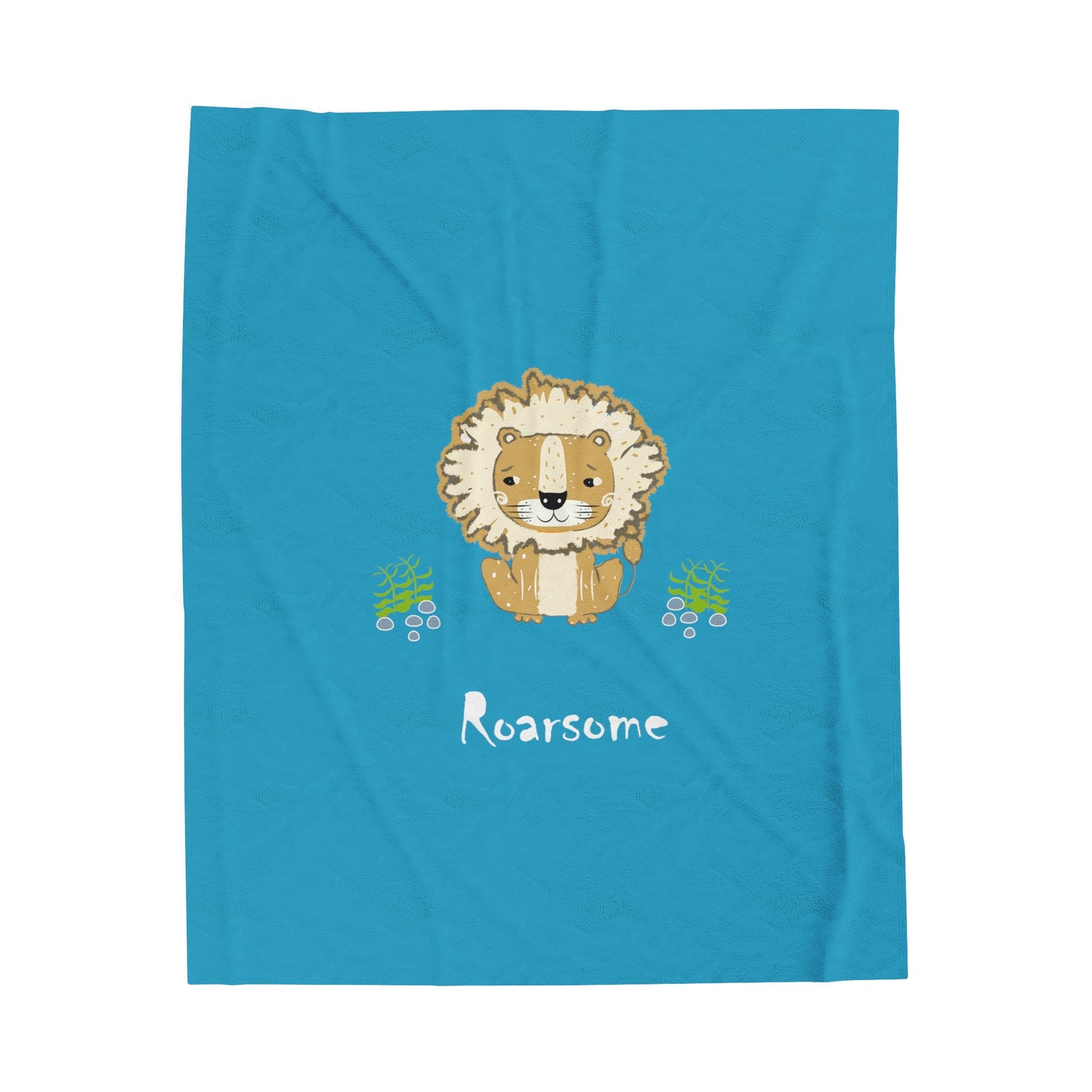 Lion Roarsome Illustration Turquoise Velveteen Plush Blanket