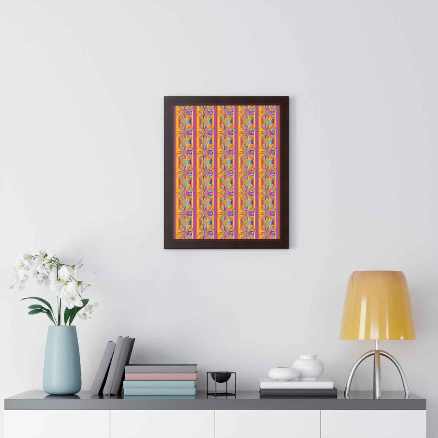 Digital Spiral Rainbow Pattern Colours Art Framed Vertical Poster