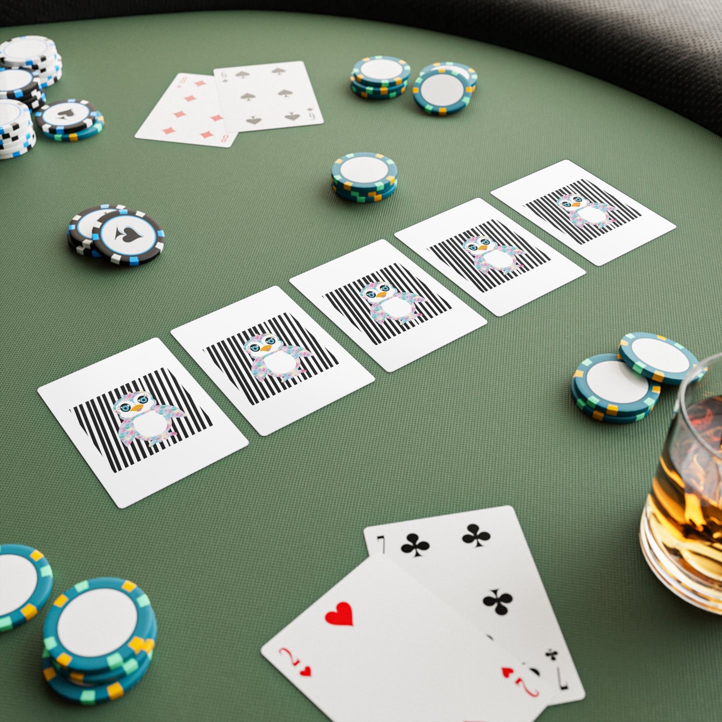 The Penguinies Black & White Stripes Poker Cards