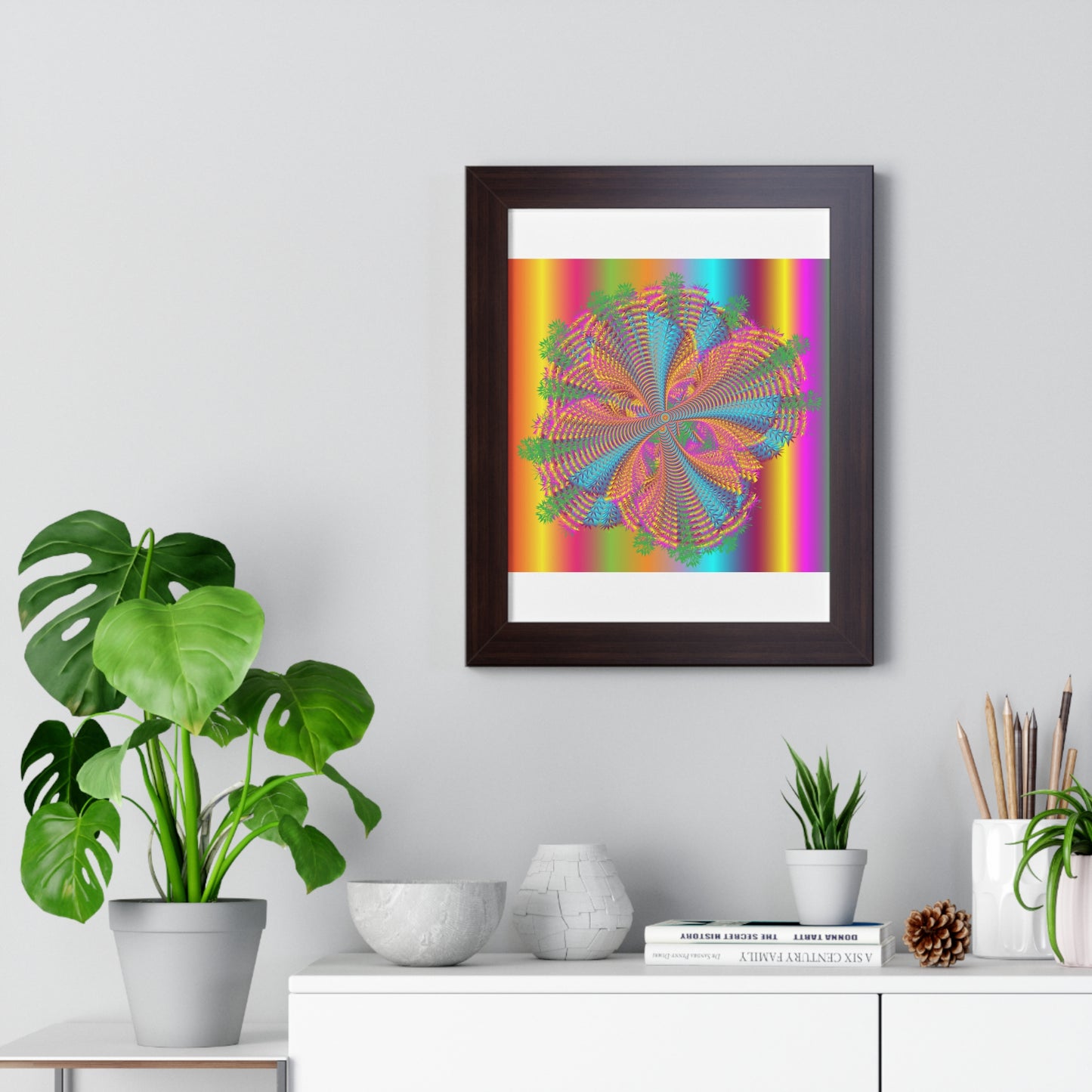 Digital Spiral Rainbow Colours Art Framed Vertical Poster
