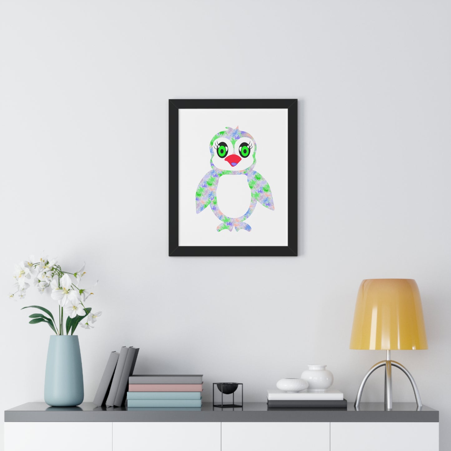 The Penguinies Green & Purple Art Framed Vertical Poster