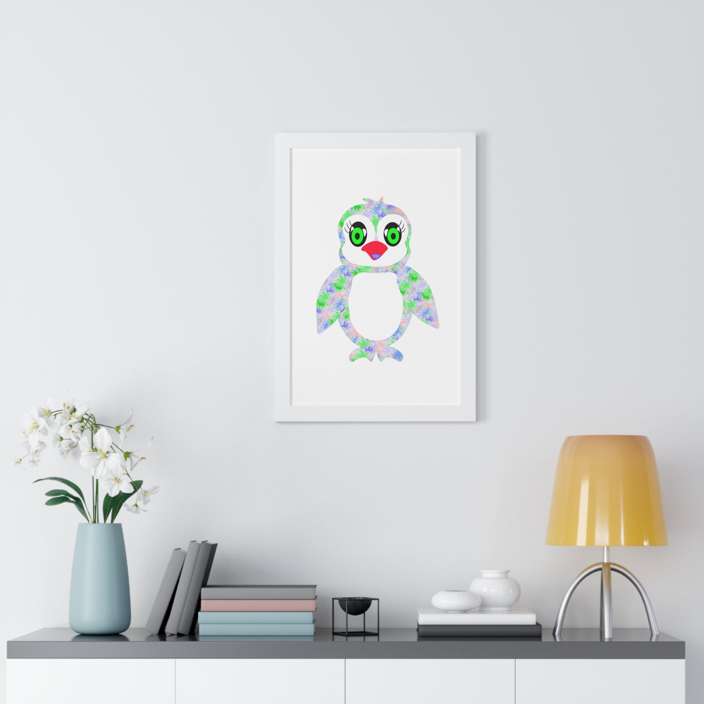 The Penguinies Green & Purple Art Framed Vertical Poster