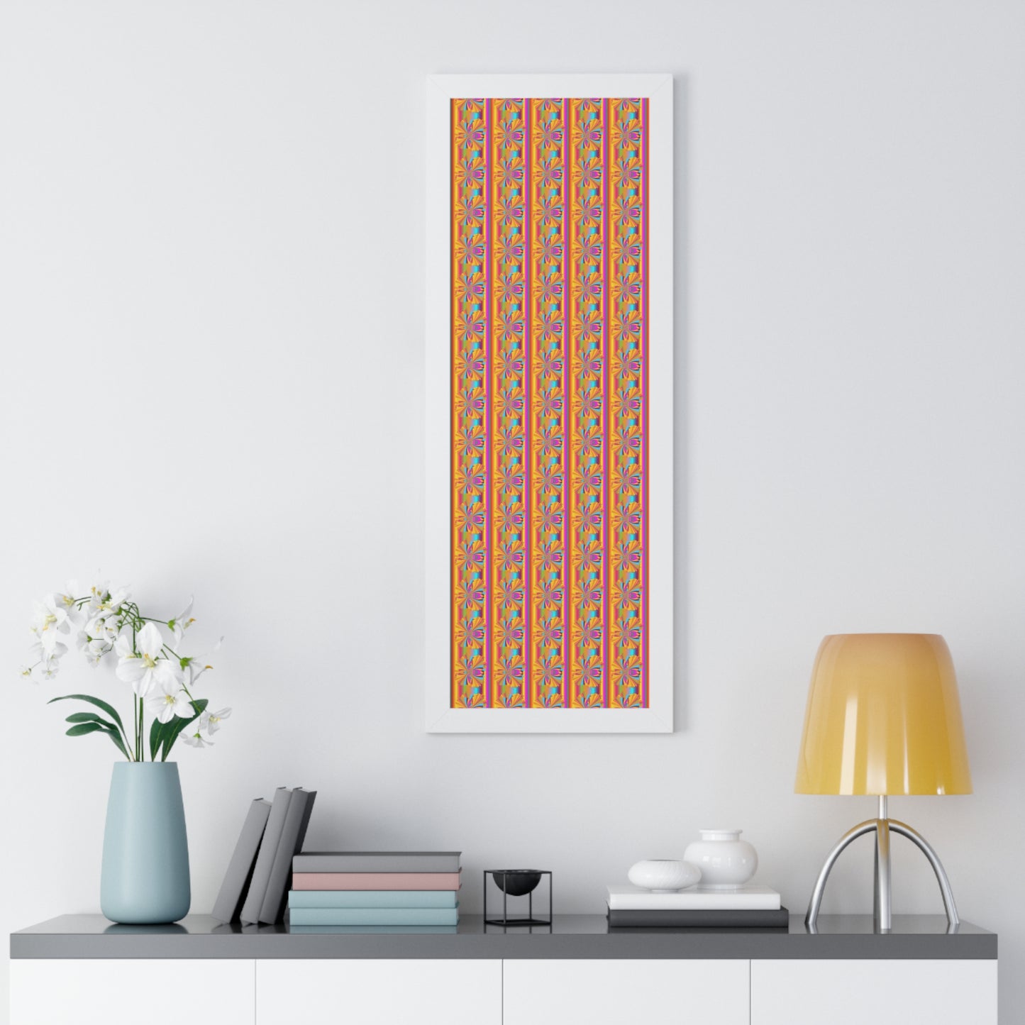 Digital Spiral Rainbow Pattern Colours Art Framed Vertical Poster